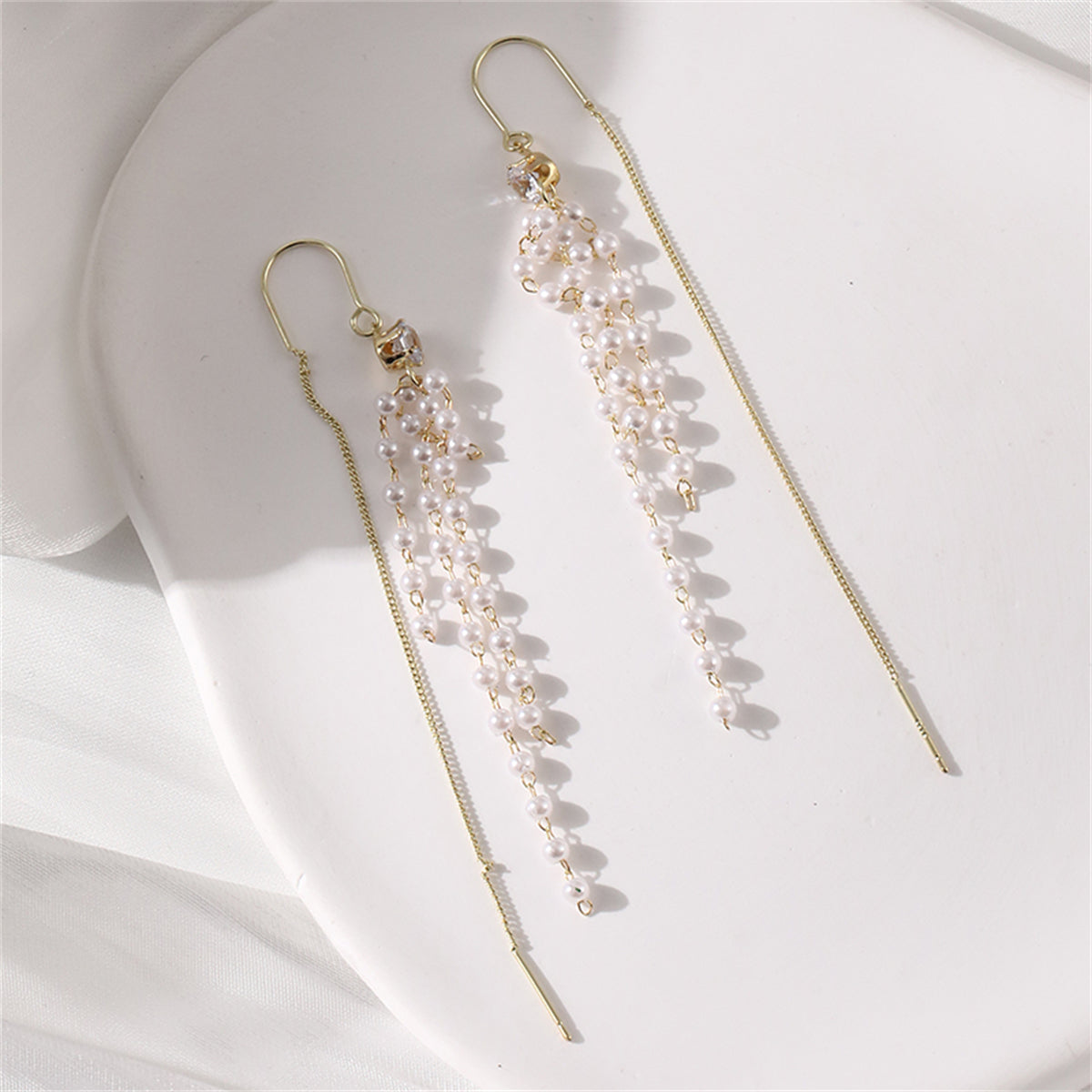 Pearl & Cubic Zirconia 18K Gold-Plated Threader Earrings