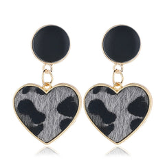 Gray Polyurethane & 18K Gold-Plated Leopard-Print Heart Leather Drop Earrings