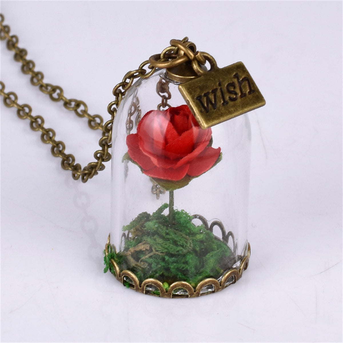 Red Velvet Rose & 18K Gold-Plated 'Wish' Glass Pendant Necklace