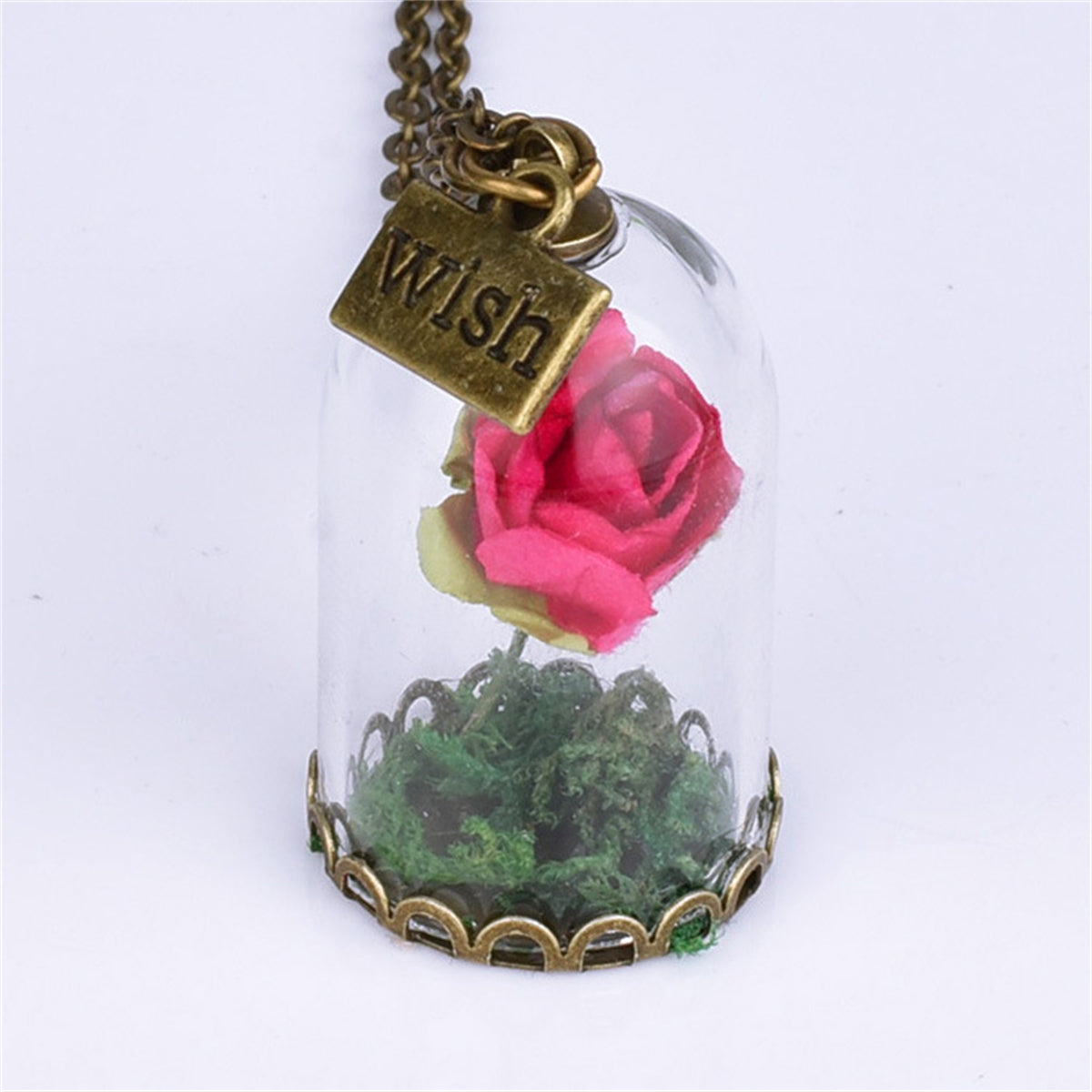 Rose Red Velvet Rose & 18K Gold-Plated 'Wish' Glass Pendant Necklace