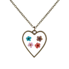 Vibrant & 18K Gold-Plated Pressed Flower Heart Pendant Necklace