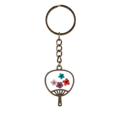 Colored Peach Blossom & 18K Gold-Plated Fan Keychain