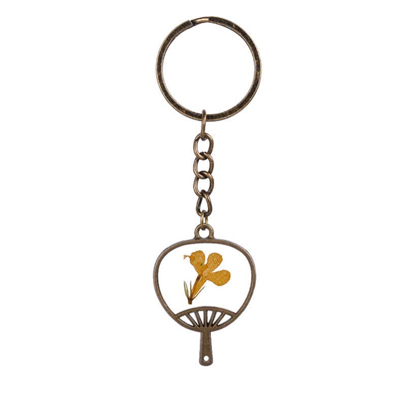 Yellow Peach Blossom & 18K Gold-Plated Fan Keychain