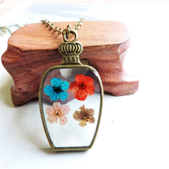 Colored Peach Blossom 18K Gold-Plated Vase Pendant Necklace