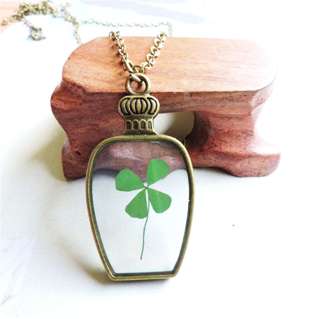 Green Clover & 18K Gold-Plated Vase Pendant Necklace