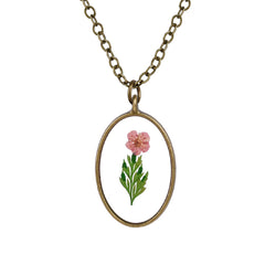 Pink Pressed Peach Blossom & 18K Gold-Plated Oval Pendant Necklace