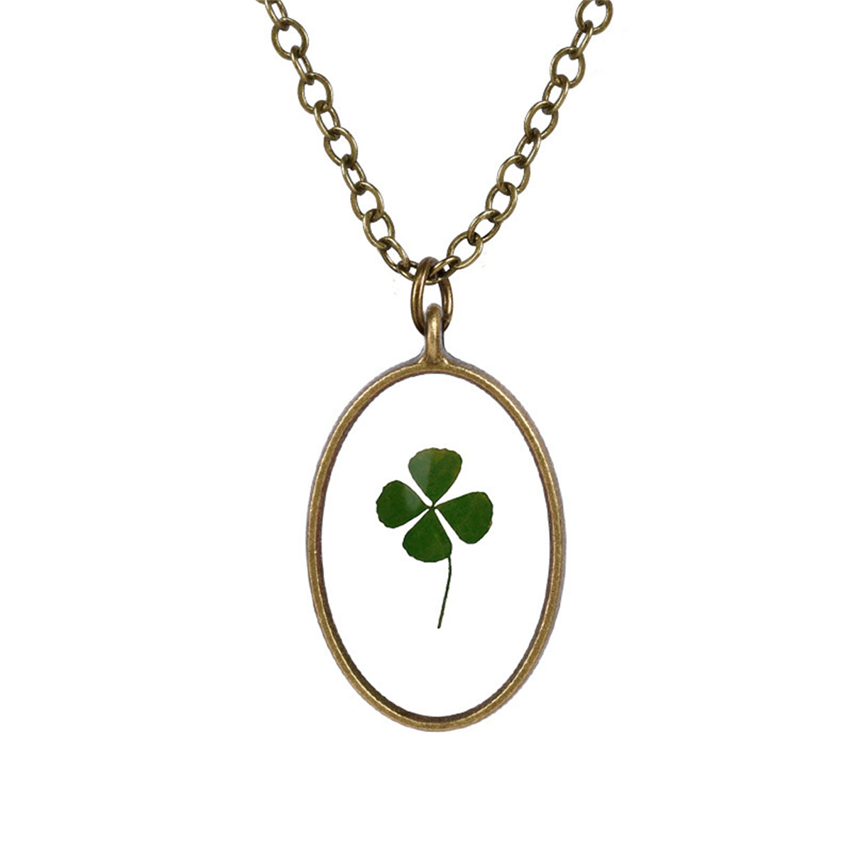 Clover & 18K Gold-Plated Pressed Peach Blossom Oval Pendant Necklace