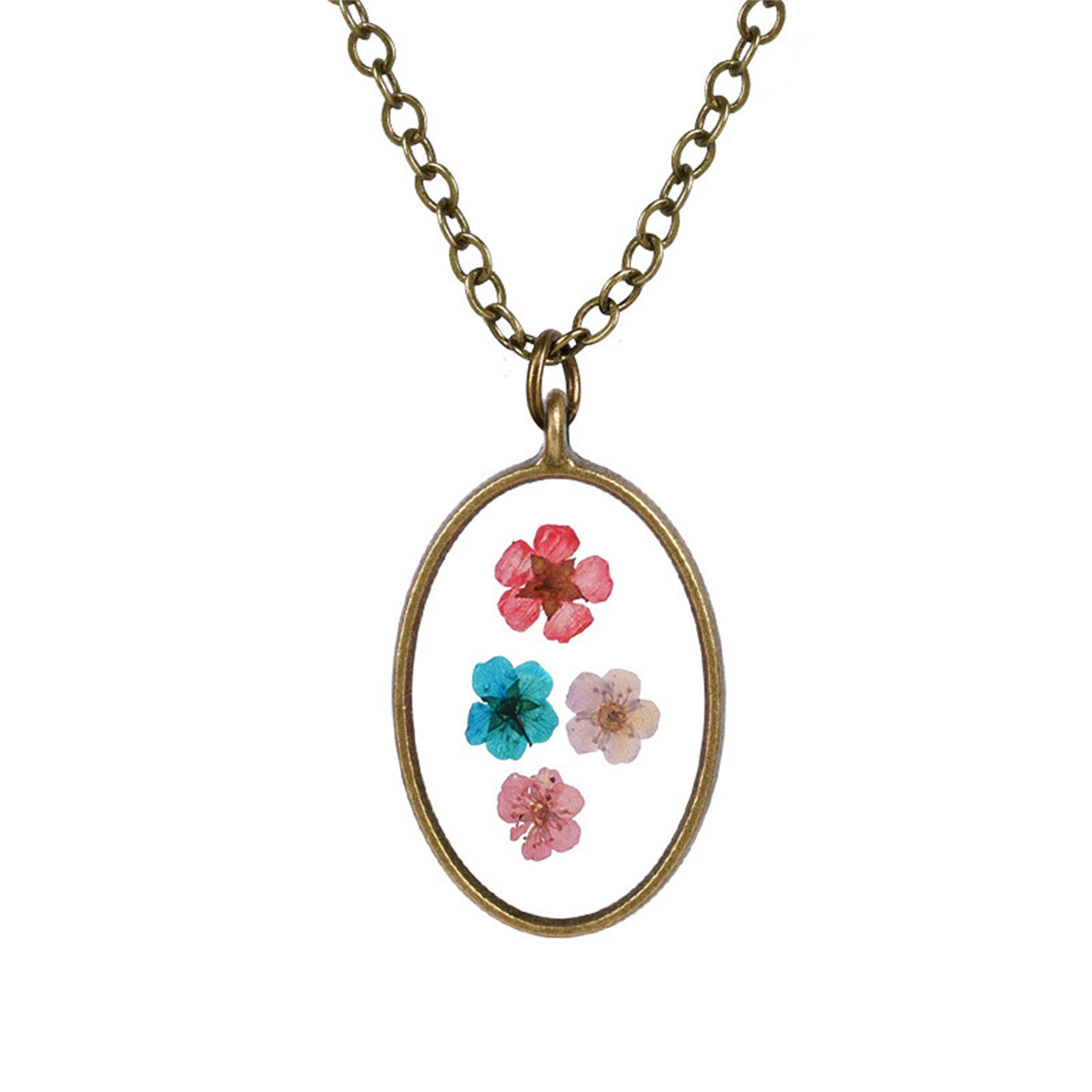 Vibrant & 18K Gold-Plated Pressed Peach Blossom Oval Pendant Necklace