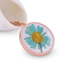 Blue Pressed Mum & 18K Rose Gold-Plated Pendant Necklace