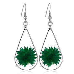 Green Peony & Silver-Plated Drop Earring