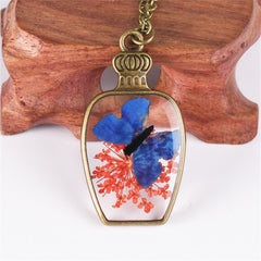 Orange Gypsophila & Blue Butterfly Vase Pendant Necklace