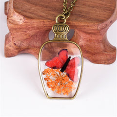 Orange Gypsophila & Orange Butterfly Vase Pendant Necklace