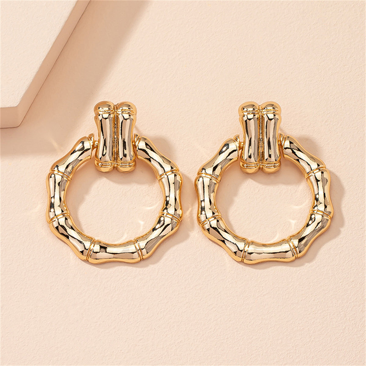 18K Gold-Plated Bamboo Circle Drop Earrings