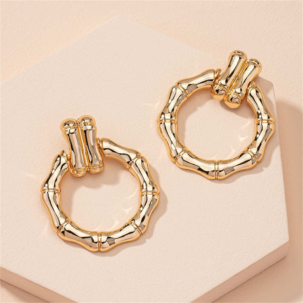 18K Gold-Plated Bamboo Circle Drop Earrings