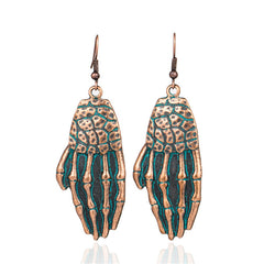 Teal Enamel & 18K Gold-Plated Skull Hand Drop Earrings