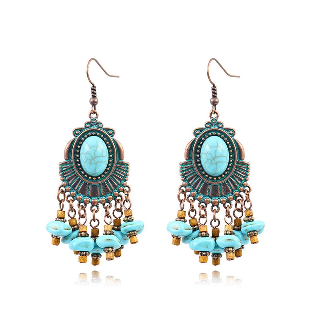 Turquoise & Wood 18K Gold-Plated Round Tassel Drop Earrings