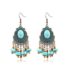 Turquoise & Wood 18K Gold-Plated Round Tassel Drop Earrings