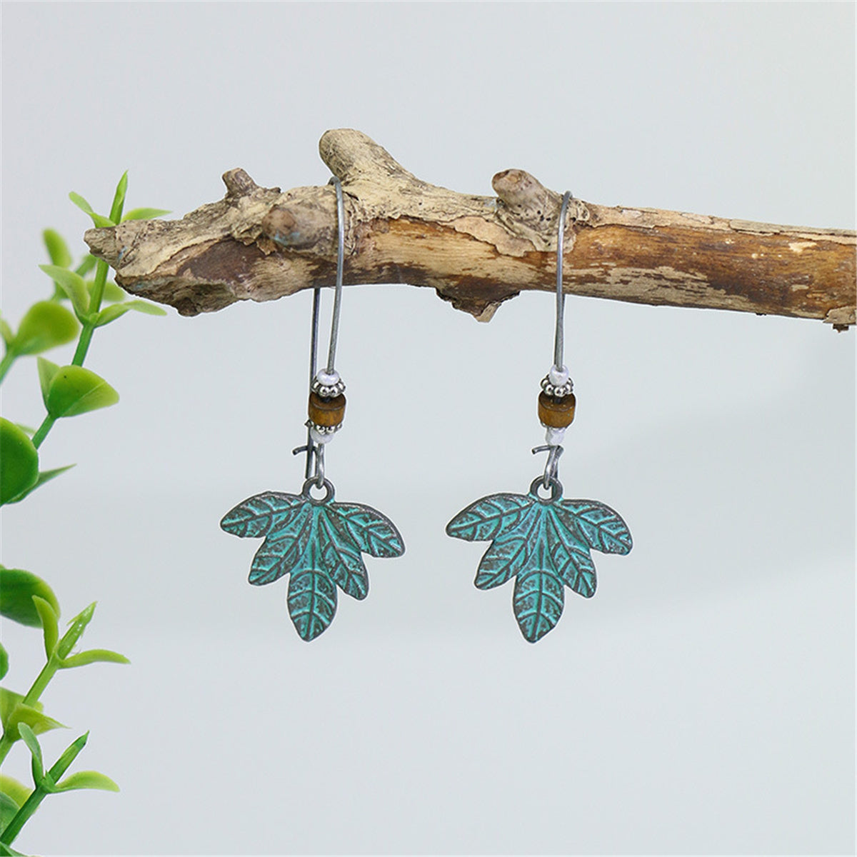 Howlite & Wood Leaf Drop Earrings