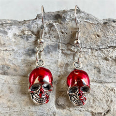 Red Enamel & Silver-Plated Skull Drop Earrings