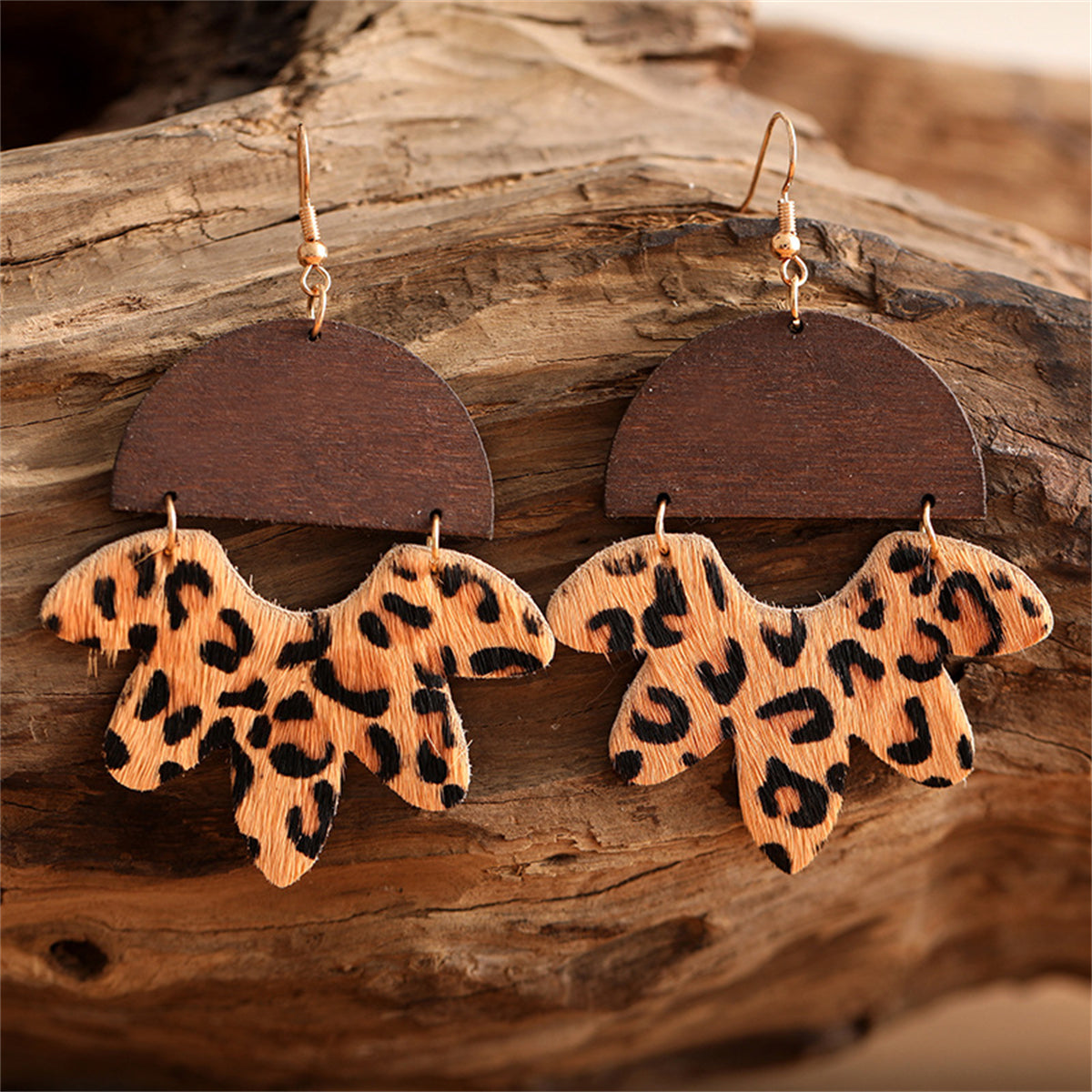 Brown Wood & Orange Polystyrene 18K Gold-Plated Leopard Floral Drop Earrings