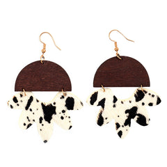 White & Wood 18K Gold-Plated Cow-Print Flower Drop Earrings