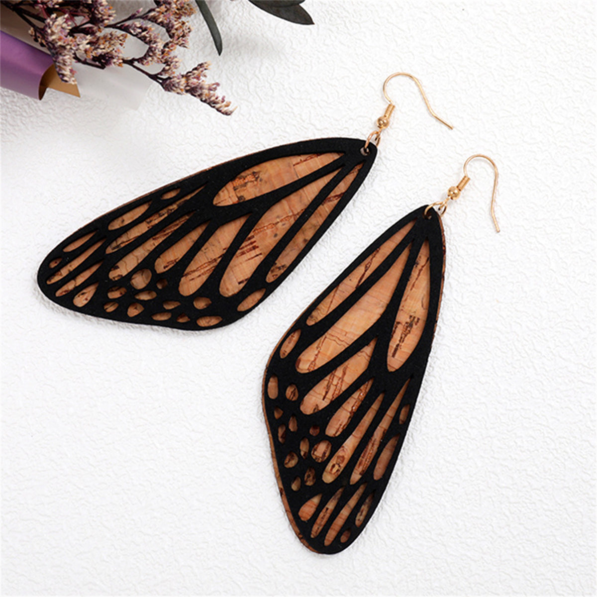 Black Polymer Clay & 18K Gold-Plated Butterfly Drop Earrings