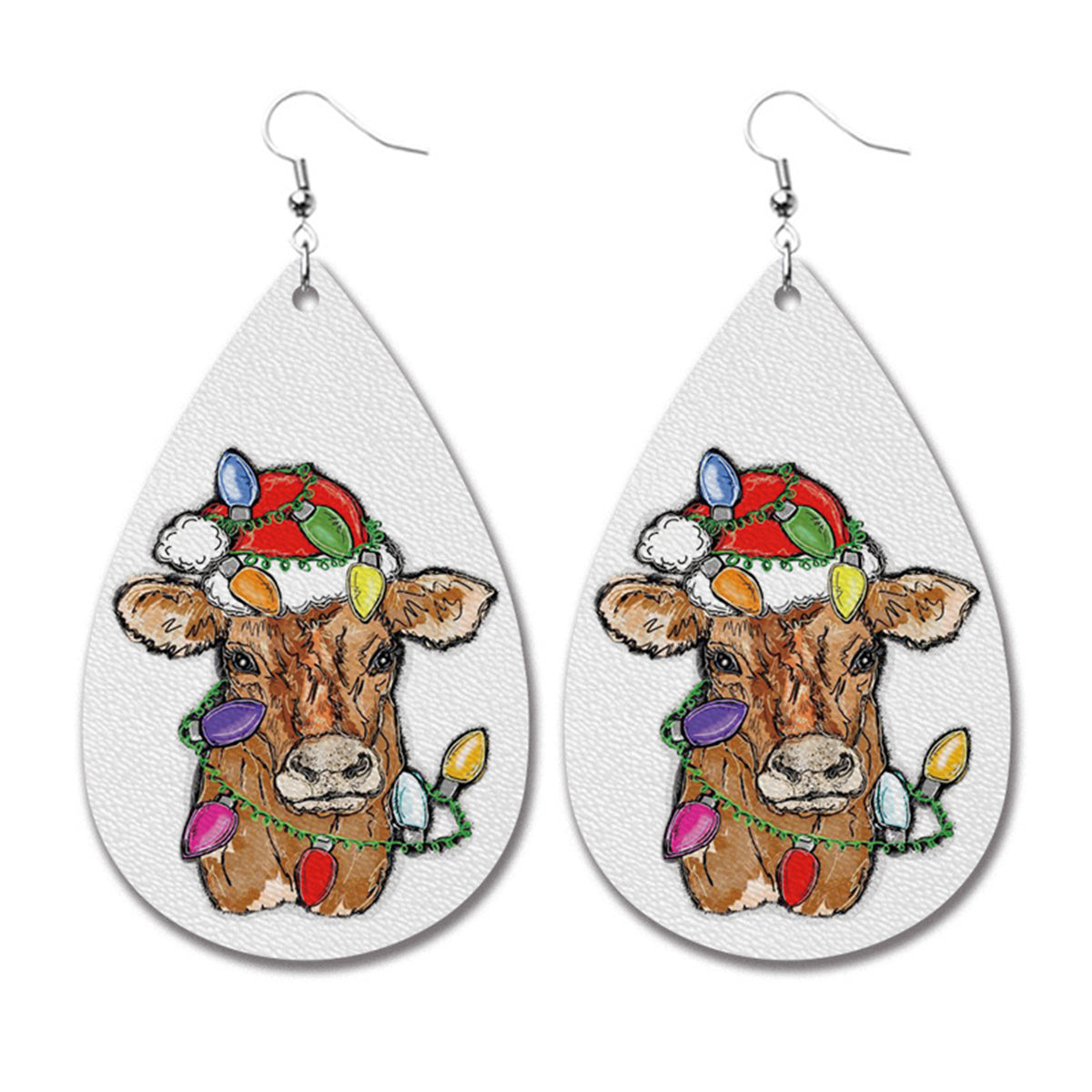 Red Polystyrene & Silver-Plated Holiday Lights Cow Drop Earrings