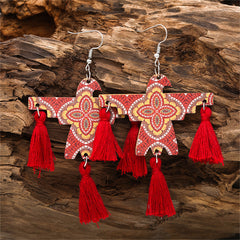 Red Polyester & Wood Scarecrow Drop Earrings