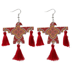 Red Polyester & Wood Scarecrow Drop Earrings