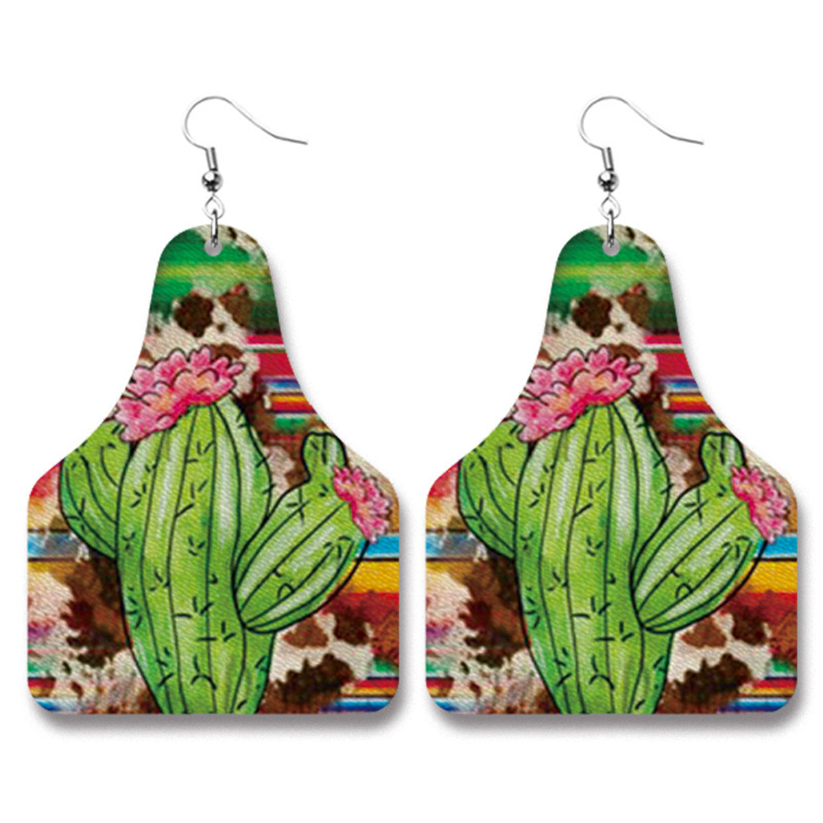 Green Polystyrene & Silver-Plated Cactus Drop Earrings