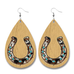 Tan & Teal Horseshoe Teardrop Earrings