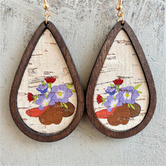 Wood & 18K Gold-Plated Lotus Drop Earrings