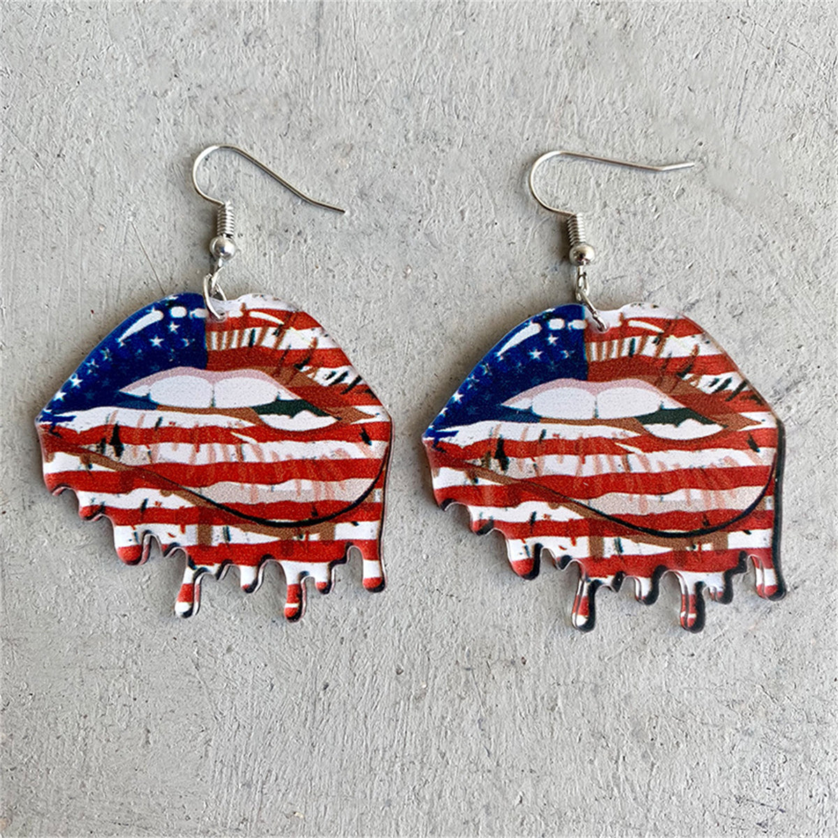 Red Acrylic & Silver-Plated American Flag Lips Drop Earrings