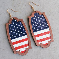 Red Multicolor Polystyrene & Wood American Flag Oval Drop Earrings