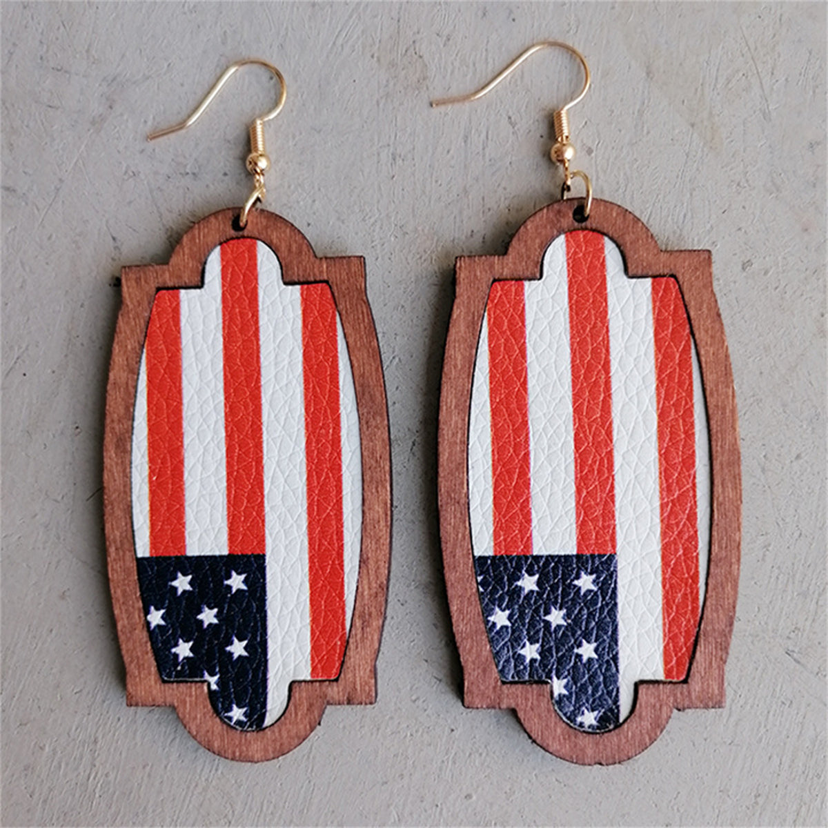 Red & Brown American Flag Wood Drop Earrings