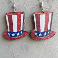 Red Multicolor Wood & Silver-Plated Americana Hat Drop Earrings