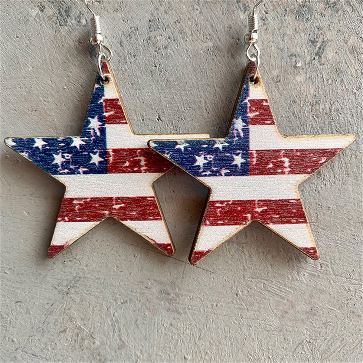 Red Multicolor Wood & Silver-Plated Americana Star Drop Earrings