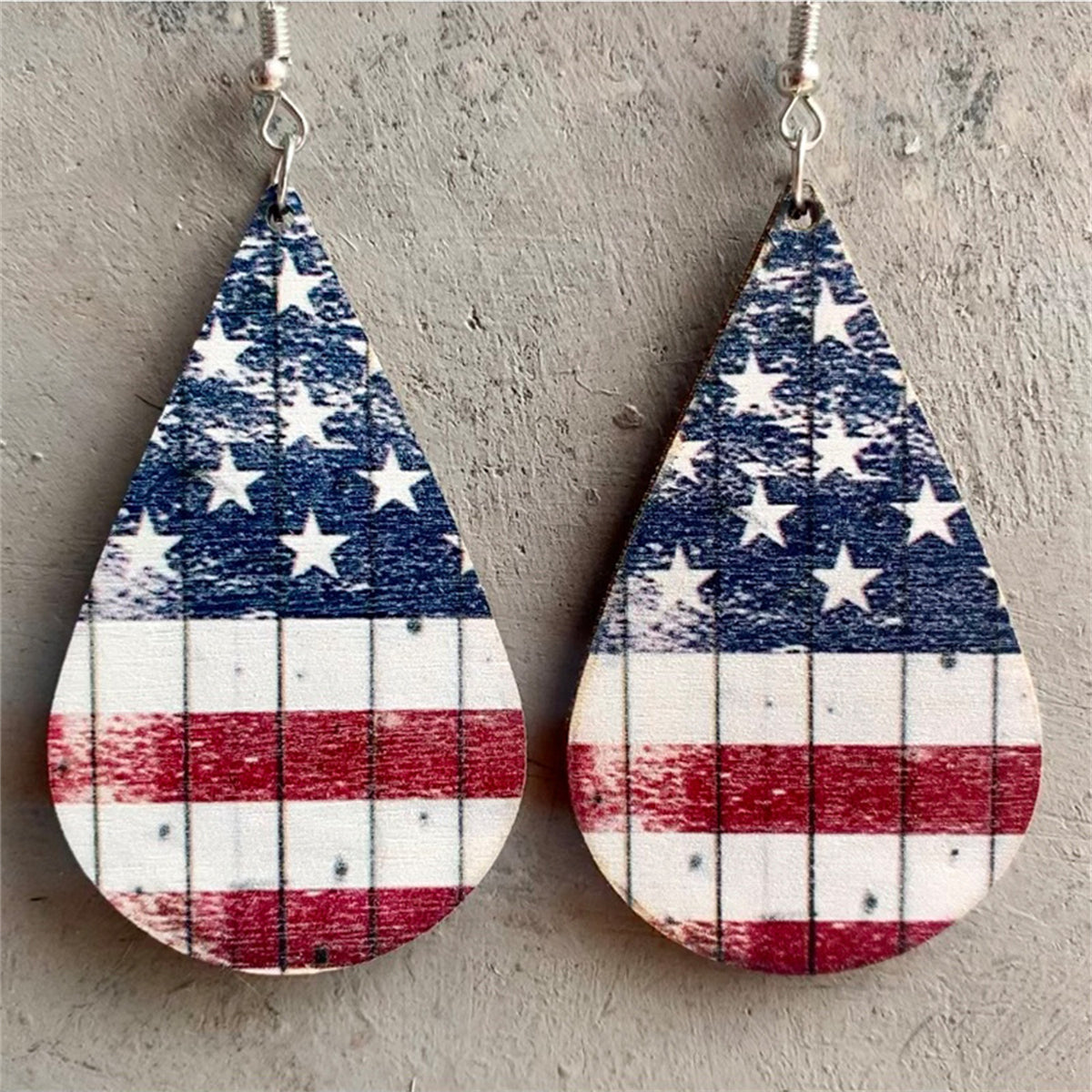 Red Multicolor Wood & Silver-Plated Americana Drop Earrings