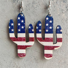 Red Multicolor Wood & Silver-Plated Americana Cactus Drop Earrings