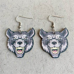 Gray Wood & Silver-Plated Wolf Drop Earrings