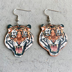 Orange Wood & Silver-Plated Tiger Drop Earrings