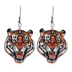 Orange Wood & Silver-Plated Tiger Drop Earrings