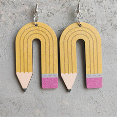 Yellow Wood Pencil Drop Earrings