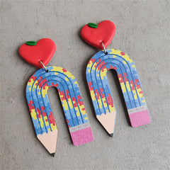 Blue & Red Acrylic Heart Pencil Drop Earrings