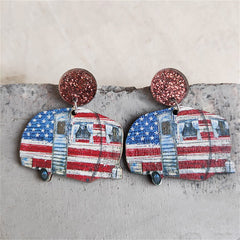 Red & Blue Stars & Stripes Camper Glitter-Accent Drop Earrings