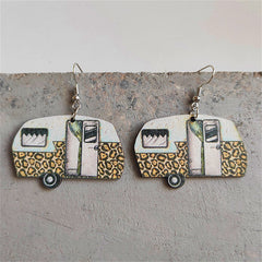 White & Yellow Camper Wood Drop Earrings