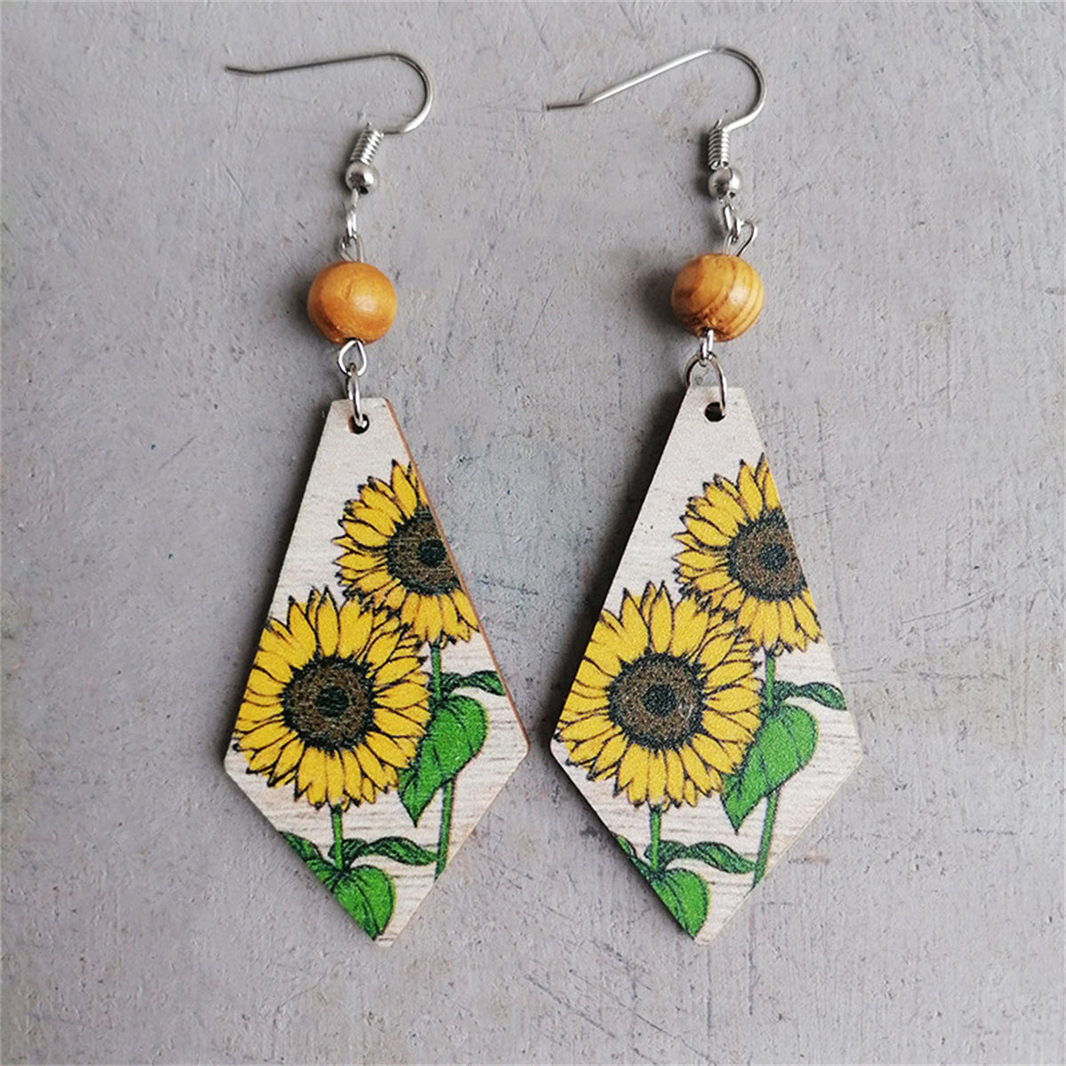 Yellow & Brown Sunflower Rhombus Drop Earrings