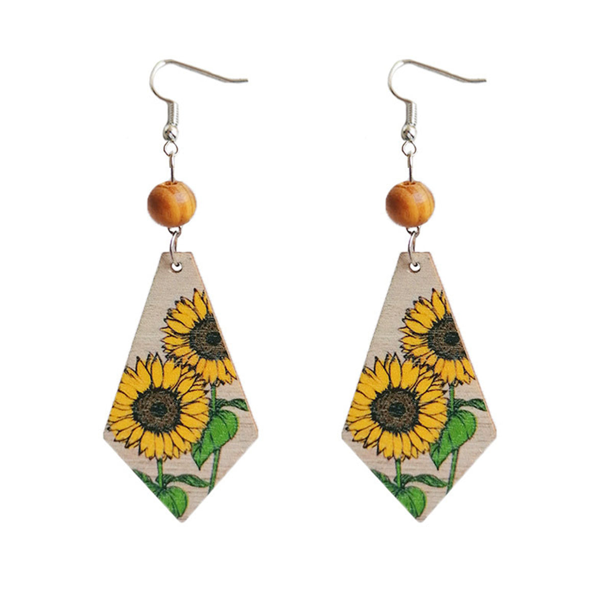 Yellow & Brown Sunflower Rhombus Drop Earrings