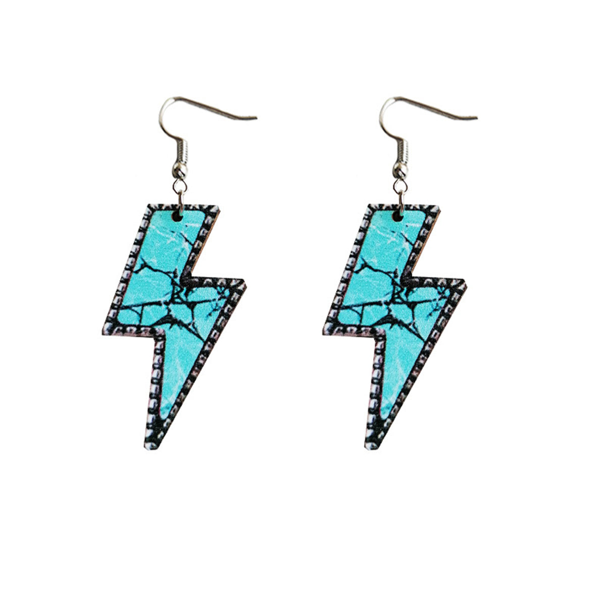 Blue Wood & Silver-Plated Lightning Drop Earrings