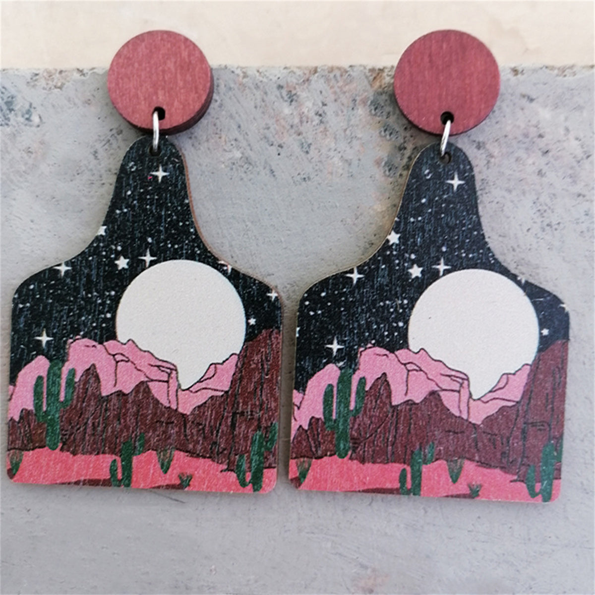 Black & Red Desert Night Wood Drop Earrings